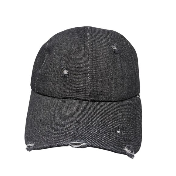 Unbranded Slideback Hat Black OSFA Adjustable Distressed 6 Panel Blank Cotton - Picture 1 of 8